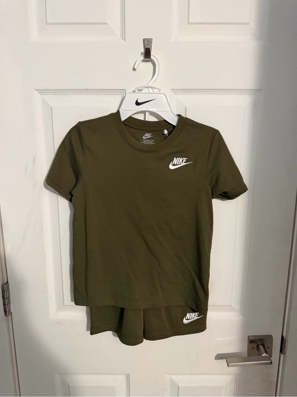 Nike Kids Olive Green 2-Piece Short Sleeve Tee and shorts with White Logo